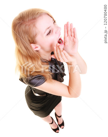 woman blonde buisnesswoman shouting isolated 120780480