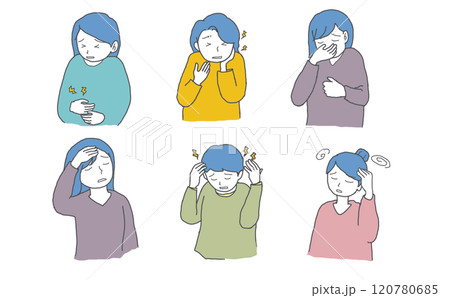 体の不調がある女性のイラストセット1 120780685