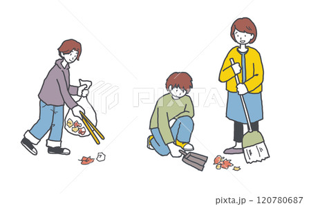 ゴミ拾いをする若者のイラスト ゴミ拾いをする若者のイラスト 120780687