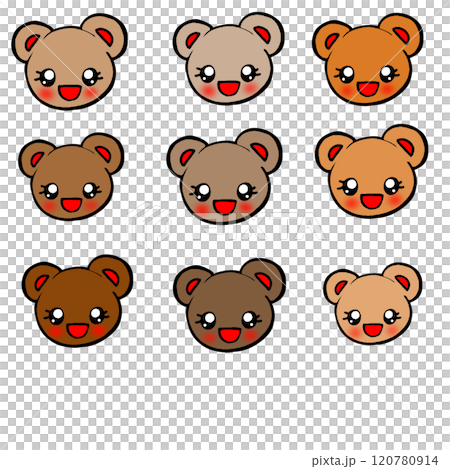 Material Bear Set Pattern Design Animal Face Brown Material Bear Set Pattern Design Animal Face Brown 120780914