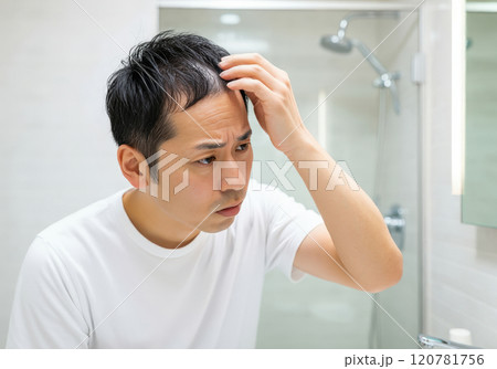 薄毛が顕著になってきて今後を憂う男性 薄毛が顕著になってきて今後を憂う男性 120781756