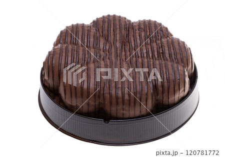 chocolate birthday cake isolated 120781772