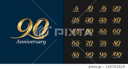 Premium anniversary logotype set. Golden anniversary celebration emblem design. 120781829