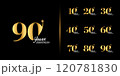 Premium anniversary logotype set. Golden anniversary celebration emblem design. 120781830