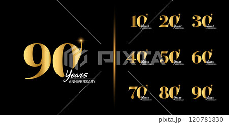 Premium anniversary logotype set. Golden anniversary celebration emblem design. Premium anniversary logotype set. Golden anniversary celebration emblem design. 120781830