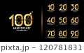 Premium anniversary logotype set. Golden anniversary celebration emblem design. 120781831