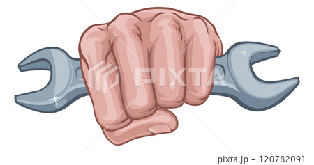 Spanner Wrench Fist Hand Comic Pop Art Cartoon 120782091