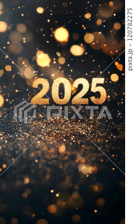 ゴールドのキラキラで描かれた2025の数字 120782275