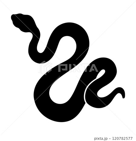 Black silhouette of snake. Reptile illustration. Clipart boa constrictor, cobra, grass snake, python Isolated on white background Black silhouette of snake. Reptile illustration. Clipart boa constrictor, cobra, grass snake, python Isolated on white background 120782577