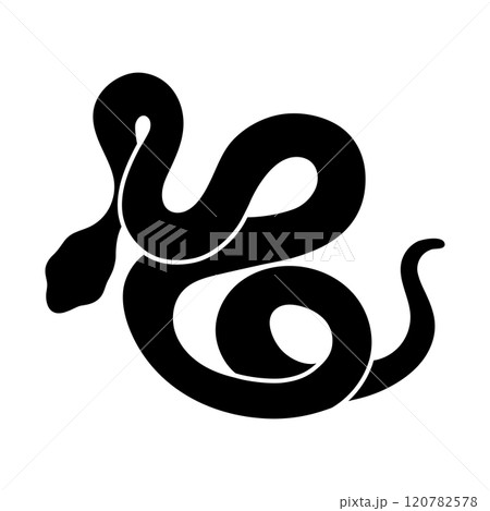 Black silhouette of snake. Reptile illustration. Clipart boa constrictor, cobra, grass snake, python Isolated on white background Black silhouette of snake. Reptile illustration. Clipart boa constrictor, cobra, grass snake, python Isolated on white background 120782578