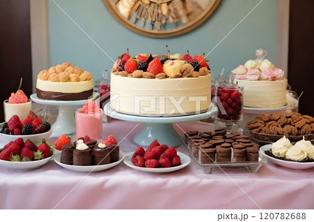 Table with sweets and goodies for party...のイラスト素材 [120782688] - PIXTA