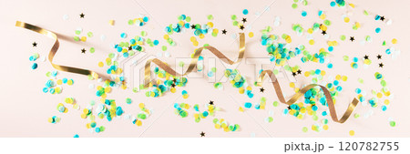 Happy birthday or any holiday festive panorama with confetti 120782755