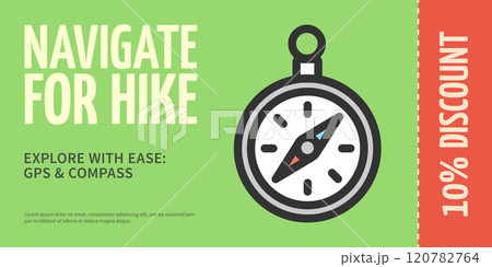 Navigate for Hike Camp Concept Horizontal Invitation Placard Poster Banner Card Template. Vector 120782764