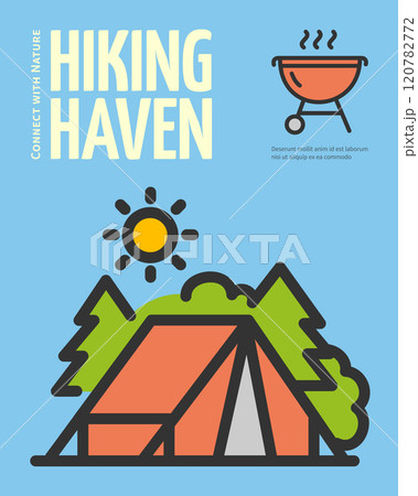 Hiking Heaven Camp Concept Vertical Invitation Placard Poster Banner Card Template. Vector 120782772