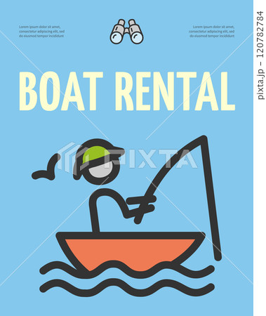 Boat Rental Service Camp Concept Vertical Invitation Placard Poster Banner Card Template. Vector Boat Rental Service Camp Concept Vertical Invitation Placard Poster Banner Card Template. Vector 120782784