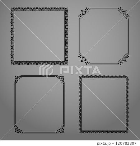 Set of decorative frames Elegant vector element for design in Eastern style, place for text. Floral black and gray borders. Lace illustration for invitations and greeting cards Set of decorative frames Elegant vector element for design in Eastern style, place for text. Floral black and gray borders. Lace illustration for invitations and greeting cards 120782807