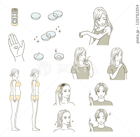 ビューティー　コンタクトレンズと女性のイラストレーションセット 120782854