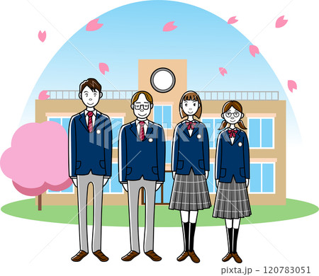 校舎の前の学生 120783051