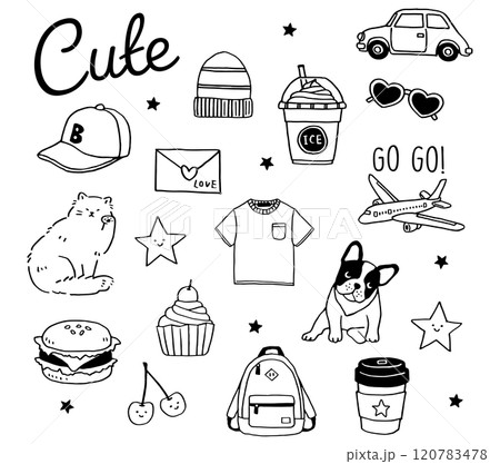 可愛い手描きのイラスト_線画 120783478