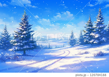 田舎町の雪景色 120784188