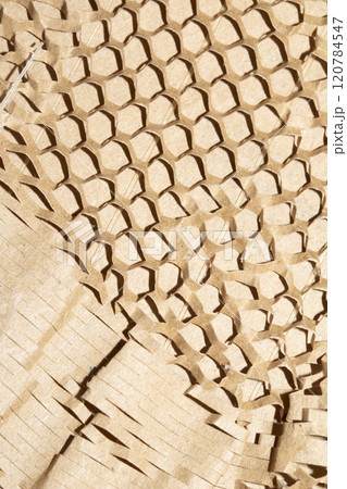 Cardboard Paper Screwed Crunched up Box Packaging with Honeycomb Pattern Close up for Background Cardboard Paper Screwed Crunched up Box Packaging with Honeycomb Pattern Close up for Background 120784547