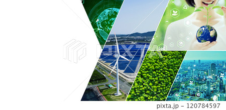 様々な環境イメージのコラージュ　バナー・広告向け横長ビジュアル 120784597