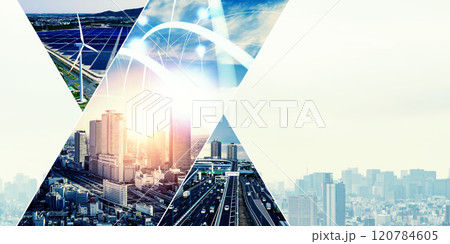 様々なテクノロジーイメージのコラージュ　バナー・広告向け横長ビジュアル 120784605