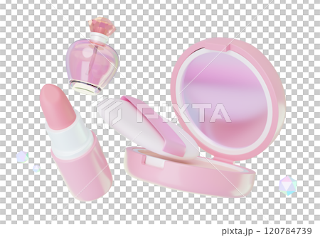 lipstick with compact and perfume 3D graphic 120784739