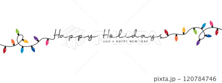 colorful fairy lights happy holidays typography isolated vector illustration 120784746