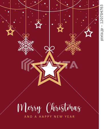 christmas greeting card with decorative hanging stars vector illustration christmas greeting card with decorative hanging stars vector illustration 120784763