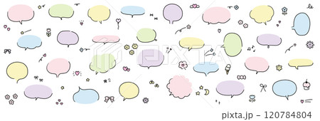 手描きの吹き出しのベクターイラストセット。ふきだし、フレーム、おしゃれ、手書き、落書き 手描きの吹き出しのベクターイラストセット。ふきだし、フレーム、おしゃれ、手書き、落書き 120784804