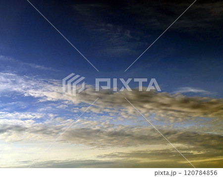 Big White Fluffy Clouds on A Blue Sky With Fine Whispy Lines 120784856