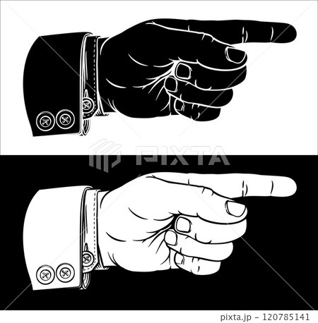 Hand Pointing Finger Etched Vintage Woodcut Style 120785141
