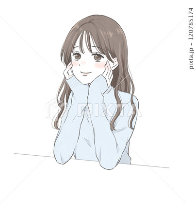 頬杖をついて考え事をしている女性イラスト 120785174