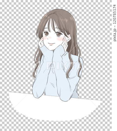 頬杖をついて考え事をしている女性イラスト 120785174