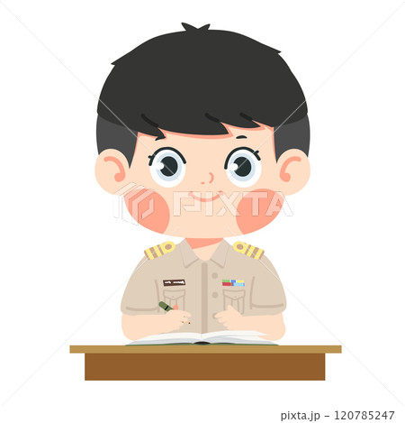 man in uniform sitting at a desk with a book man in uniform sitting at a desk with a book 120785247