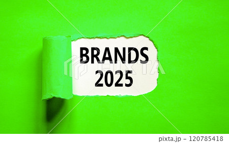 Planning brands 2025 new year symbol. Concept words Brands 2025 on beautiful white paper. Beautiful green paper background. Business brands 2025 new year concept. Copy space. 120785418
