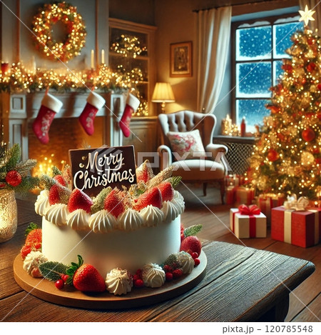 美味しそうなクリスマスケーキに彩られた部屋 120785548