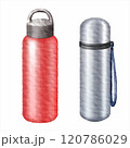 デジタル水彩画＿ハイキング、登山用の水筒 120786029