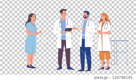 Illustration of a Medical Team Discussing Patient Care Illustration of a Medical Team Discussing Patient Care 120786185