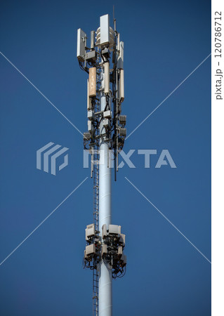 Cell Tower Against Clear Blue Sky Cell Tower Against Clear Blue Sky 120786712