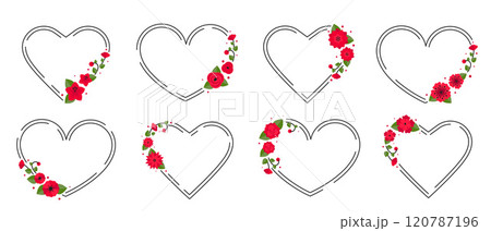 Floral Heart Wreath Frames, Red Flowers for Any Decoration or Romantic Text in a vector illsutration 120787196