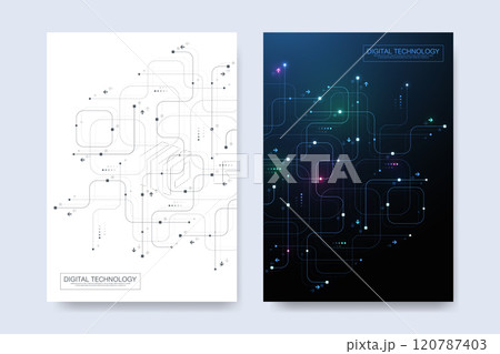 Abstract digital technology cover template design for a report and brochure, flyer, leaflets, poster, header, banner, website, presentation. Vector illustration 120787403