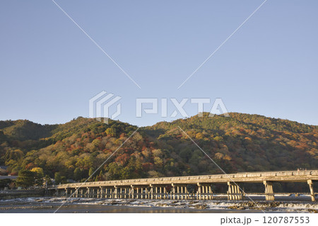 秋色に染まる山々と渡月橋22 120787553