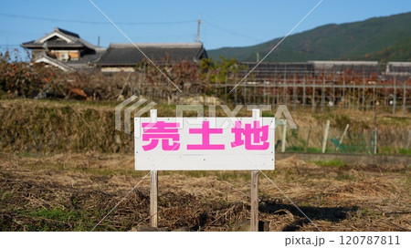 空地に立てられた売土地の白い看板 120787811