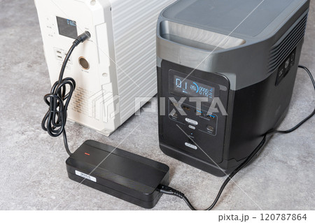 ポータブル電源電力移動 2台 送電 充電 給電 電力供給 ポータブル電源電力移動 2台 送電 充電 給電 電力供給 120787864