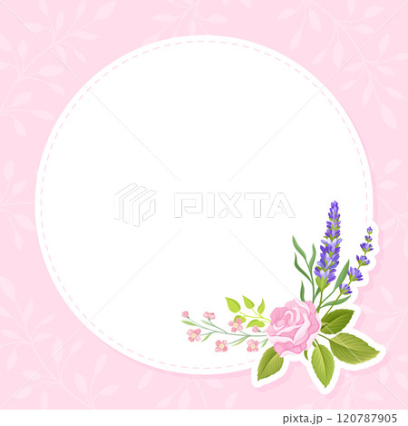 Rose Lavender Flower Bouquet Empty Card Design with Tender Flora Vector Template 120787905