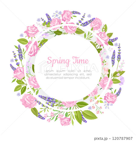 Rose Lavender Flower Banner Design with Tender Flora Vector Template 120787907