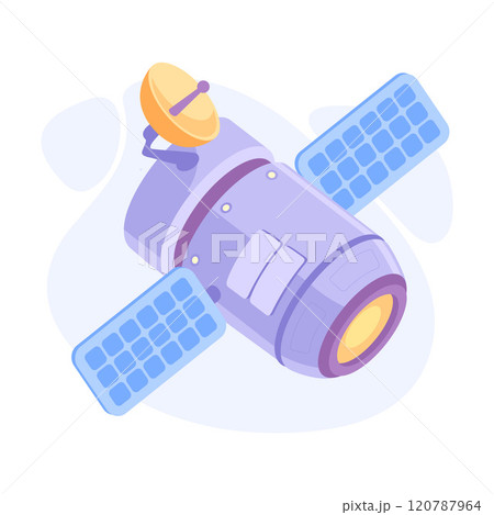 Satellite Wireless System with Antenna Flying in Outer Space Vector Illustration 120787964