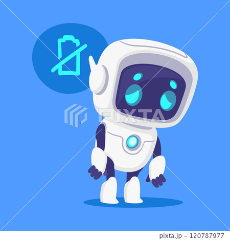 Robot and Modern Electronic Humanoid Machine with Low Battery Vector Illustration 120787977